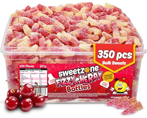 Sweetzone Fizzy Cherry Cola Bottles 805g 350pcs | Fizzy cherry cola bottle gummies, Halal soft jelly sweets, bulk tub 350pcs, retro party candy, pick and mix for kids adults