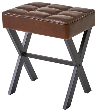 IBUYKE Square Makeup Stool with X-Leg, PU Vanity Chair, Dark Brown L/G-71Z