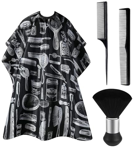 KAYEF mantello barbiere, set di 4 mantelli parrucchiere con spazzola per spolverare la nuca, mantello per tagliare i capelli e pettine da parrucchiere, accessori da salone per uomo e donna