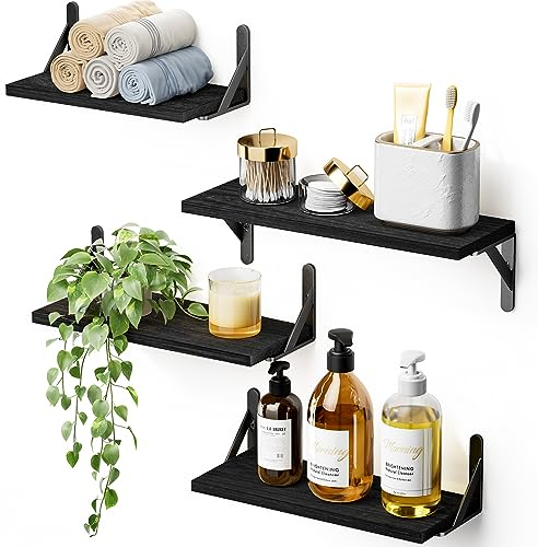 Pipishell Wandregale 4er Set, Regal Wand für Wanddekoration, Platzsparende Wandregal Holz, für Schlafzimmer, Badezimmer, Wohnzimmer, Küche, Büro