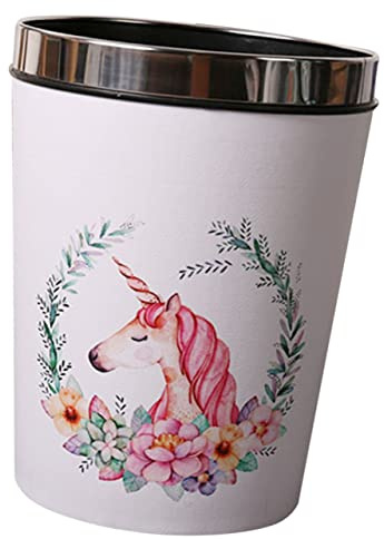 KOMBIUDA Poubelle Licorne 12 Litres En Plastique Motif Fleur Garçon Et Filles Réutilisable Pour Chambre Maison Bureau Corbeille à Papier Compacte