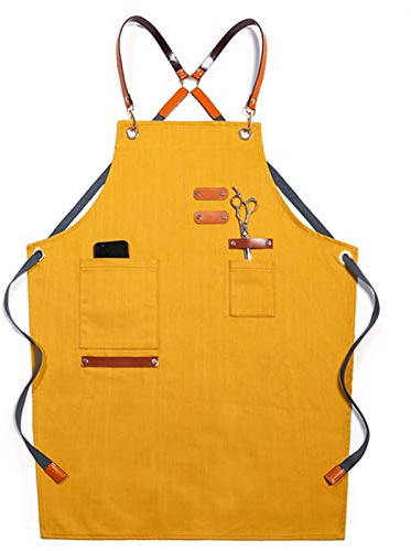 Arbeitsschürze mit Taschen, Tischlerschürze, Werkstatt-Werkzeugschürze, robuste Arbeitsschürze aus gewachstem Segeltuch, Schweißschürze, Arbeitsschürze (Farbe: Blau, Größe: XL) ( Color : Yellow , Size