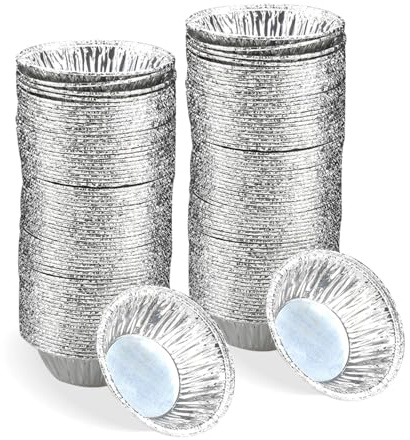 Tabanzhe 100 PCS Disposable Tart Foil,7x2x4cm Cake Tarts Cupcakes,Foil Cups Mini Round Baking Tray for Small Pie Muffin Pudding Bakeware Family Dinner Friends Party Wedding