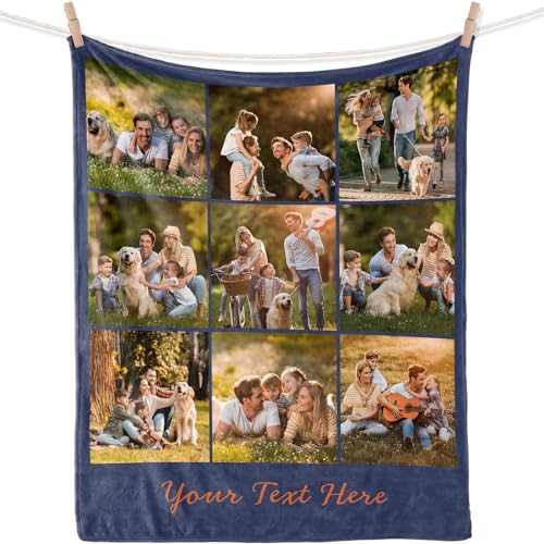 iDIY personalisierte Decke mit Foto - personalisierte Geschenke Decke mit Foto kuscheldecke personalisiert, Geschenke für Papa, Mama, Familie, Freundin, Partner- 9 Fotos 40x60in
