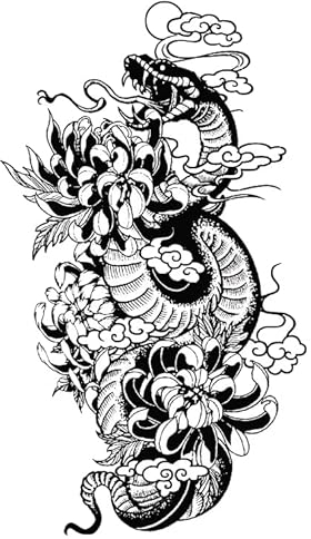 2 Stück Kräutersaft Goldene Chrysantheme Python Tattoo Aufkleber Python Orochi Chrysantheme Langlebig