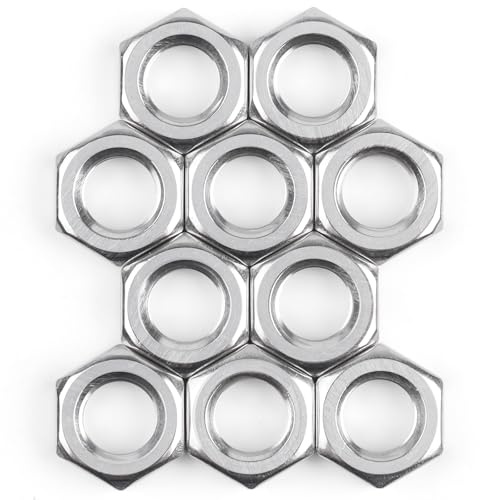 Tuercas M12 10 unidades, tuercas hexagonales de acero inoxidable (forma baja), DIN439 A2 V2A, tuercas de acero inoxidable, semituercas, tuercas planas, tuerca hexagonal para tornillos, arandelas y