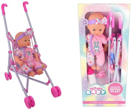 KandyToys Baby Doll Set | Baby Doll, Pushchair and Bottle Set | 2 Designs - 1 Sent at Random
