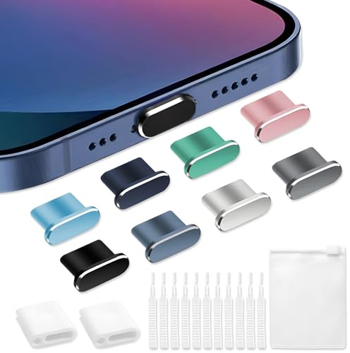 8 pcs Dust Plug for iPhone, VEINARDYL USB C Charging Port Protector Cap with 10 Cleaning Brush, Headphone Jack Dust Plug Charger Cover compatible with iPhone 15/16 Plus Pro Max iPad 10th/ iPad Air Pro