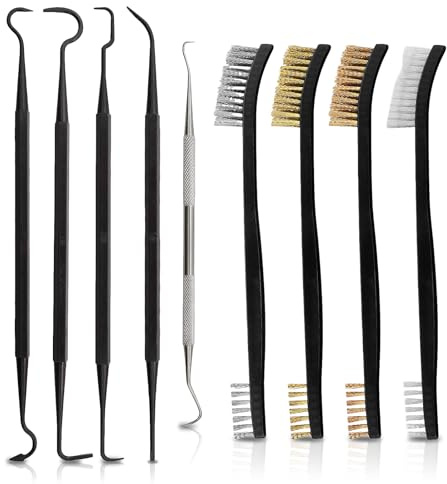 Drahtbürste Klein, 9 Stück Stahlbürste Set Messingbürste Metallbürste Stahl Nylon Pinsel mit 5 Doppelende Haken für Reinigung Schmutz und Rost