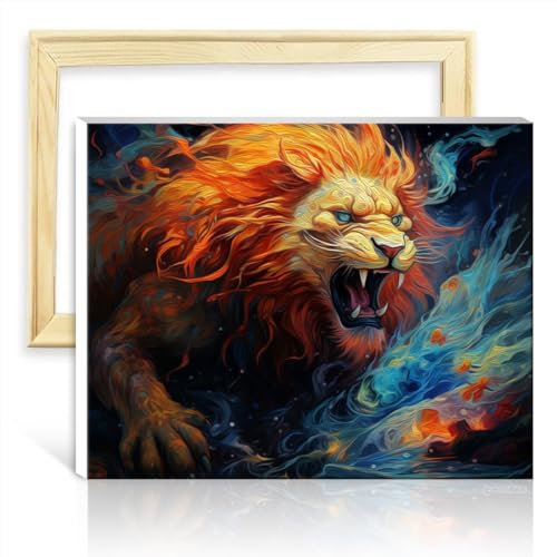 LiHEQING Digitales Malset, Löwe, Ölgemälde, digitales Kunstwerk zum Selbermachen, mit Pinseln und Acryl, Graffiti-Liebhaber-Bild, ohne Rahmen (30 x 40 cm)