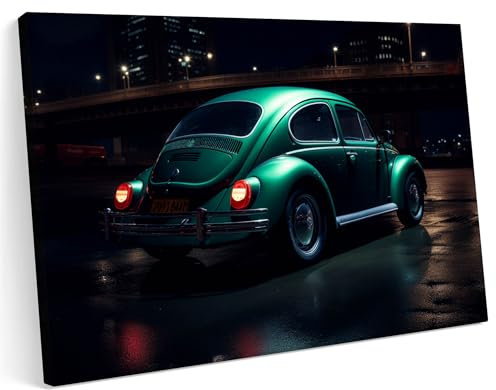 Printonia Leinwandbild m Bild auf Leinwand 100x70 VW Käfer Classic Oldtimer Neon Abstrakt Bunt