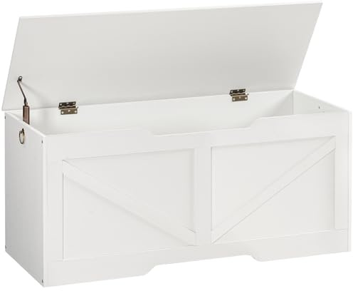 HOOBRO Caja de Juguetes, Banco de Almacenamiento, Taburete de Almacenamiento con Mecanismo de Bloqueo, Robusto, Armario de Madera, Fácil de Montar, Blanco EWT772CW01