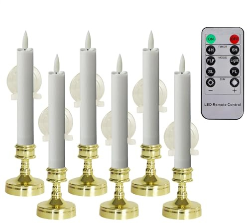 Weihnachten Fensterkerzen - Schwibbogen Weihnachten | 6X flackernder Kerzenständer mit Fernbedienung Timer | Fensterkerzen batteriebetrieben | Fensterkerzen batteriebetrieben | Realistisch flackernder