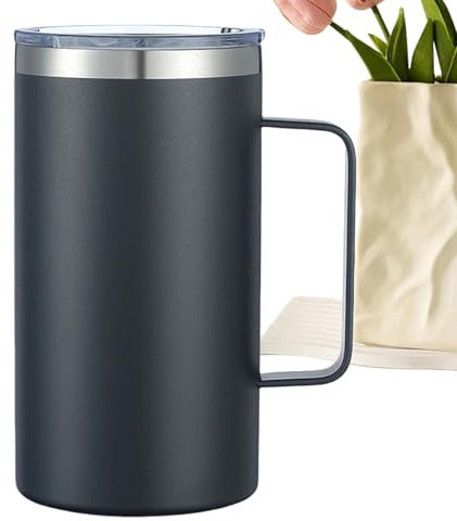 Vaso de camping de metal – Vaso portátil de oficina con asa, taza de cerveza, taza de café de camping | Vaso de camping de acero inoxidable de doble pared taza de metal a prueba de fugas práctica taza