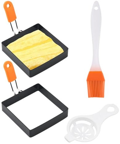 Stainless Steel Square Egg Ring Mould with Silicone Handle - Foldable Frying Pan Pancake Cooking Ring
