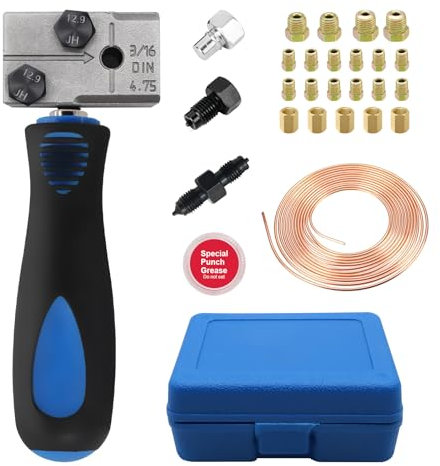 RUIZHI Kit D'évasement Universel pour Conduites de Frein, 7,62m Ø4,75mm Conduite de Frein avec 16 Connecteurs +5 Raccords, pour Conduites de Frein ou Hydrauliques