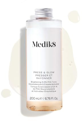 Medik8 Press & Glow, PHA Peeling-Gesichtswasser - 200 ml Refill | Aufhellendes 5,5 % PHA-Tonic mit Gluconolacton & Enzym-Aktivator – glättet die Hautoberfläche & verleiht mehr Ausstrahlung