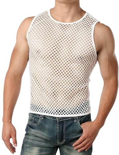 TUONYIS Canottiera Uomo Uomo Guardare Attraverso Manica Corta Uomo Canotta Sexy Maglia Trasparente Uomo a Rete Mesh Fishnet Trasparenti Maglietta Maglia Intima Muscoli Clubwear Party Night