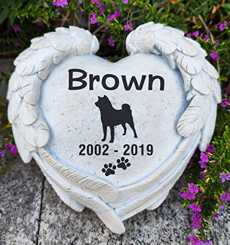 Personalisierte Hund Gedenk Garten Steine mit Engelsflügeln, Herz geformte Hund Grab Marker Grabsteine graviert mit Name und Rasse im Freien Gedenk Geschenke Sympathie Geschenke