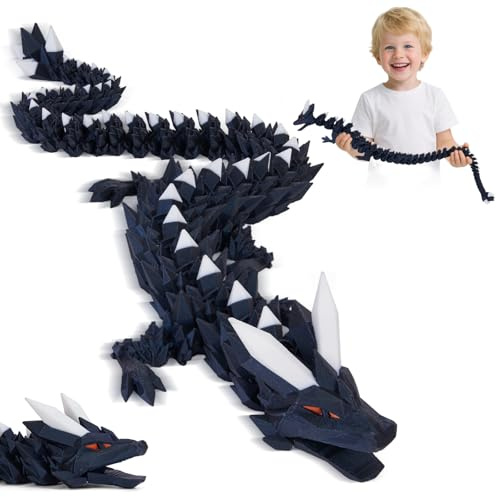 Merrwon 3D Gedrucktes Drache, 60CM Drachen Spielzeug mit Augen, Geheimnisvolle Realistische Drachen Figuren, Ewegliche Gelenke Kristall Drache n Deko Schreibtischspielzeug