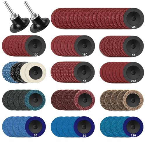 108Pcs 2 Inch Sanding Discs Set, Quick Change Die Grinder Sanding Disc with 1/4 inch Holder, Drill Die Grinder Accessories for Surface Strip Grind Polish Burr Finish Rust Paint Removal
