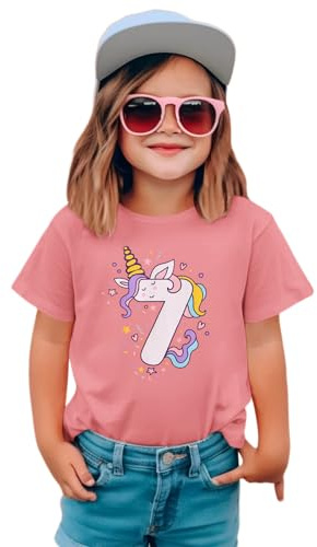 Einhorn Geburtstags T-Shirt für Mädchen 2-7 Jahre Niedliches Einhorn Drucker Tshirt Sommer Kurzarm Shirt Baumwolle Rundhals Bluse Kinder Geburtstag Party T Shirt