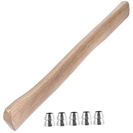 ibasenice Set Manico in Legno Per 40cm Con 5 Cunei Di Metallo Antiscivolo Antishock, Ricambio Per Falegnameria e Lavori Edili, Impugnatura Comoda e Resistente Per Uso Professionale