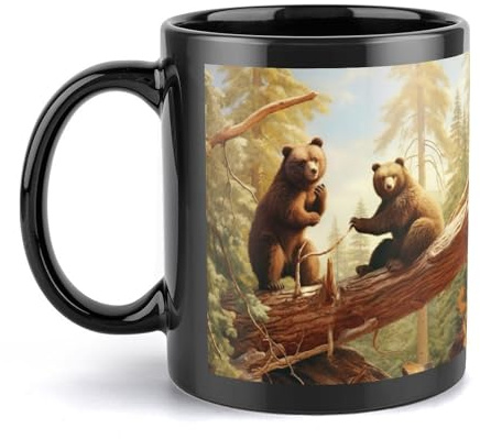 Keramiktasse mit niedlichen Bären, spielen im Baum, große Kaffeetasse mit Griff, einzigartiger Stil für jede Küche, personalisierbar, lustige Latte-Tasse, ideal für Tee, heiße Schokolade, für Männer