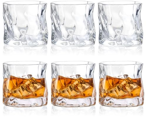 Chingcoo Lot de 6 verres à whisky, 200 ml, en cristal irrégulier, pour la maison, les restaurants, les fêtes, idée cadeau d'anniversaire, passe au lave-vaisselle