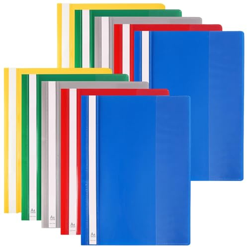 Chemises de Présentation à Lamelles, Lot de 10 Chemise à Lamelles Format A4, Classeur Format A4, Chemises en Plastique A4, Couverture Avant Transparente, 5 Couleurs Assorties pour Documents de Bureau
