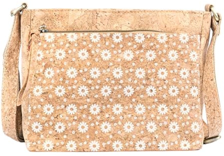 DeCarbonize Crossbody handväska av kork veganskt läder hållbar damaxelväska, BRUN, 22 cm x 16.5 cm x 2 cm