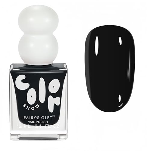 Black Nail Polish - Quick Dry Black Nail Varnish - Pure Dark black Color Fast Drying and Long Lasting,HIgh Glossy Shine 60 Seconds Dry,Chip Resistant No Needed Curing