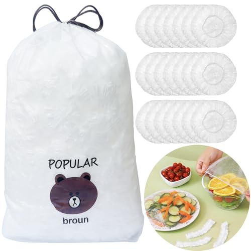 500 Pièces Film Alimentaires Élastiques, Couvercles Alimentaires Transparents avec Élastique, Protège-Alimentaires en Plastique, Sacs de Conservation Élastiques, Blanc