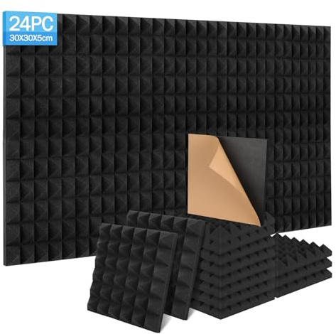 Sound Proofing Panels 24 Pack - 30x30x5cm Soundproofing Panels Self Adhesive, High Density and Fire Resistant Acoustic Wall Panels - Acoustic Foam Panels for Studio, Recording, Home, Offices