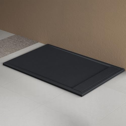 doporro Receveur de Douche Design Ultra Plat à Douche Rectangulaire en Solid Surface Gris Noir Mat Geoma10A 90x160cm