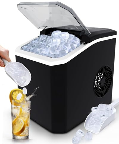 Ice Maker Machine, 15Kg/Day Ice Cube Maker, 9 Cubes in 6 Mins Ice Machine for Home, 2 Sizes Bullet Ice Maker Machine Counter Top, 1.5L, Ice Scoop & Basket, Self-Cleaning, Portable Handle, Bar, Office