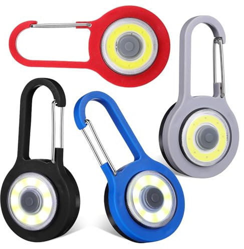4 Kleiner Schlüsselanhänger Taschenlampen mit Starkem Licht für Outdoor | Kunststoff, Stabilem Haken, 2x2032 Knopfzellen Inklusive, Praktisch für Nachtlauf und Camping