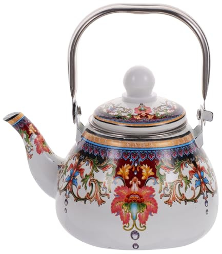IWOWHERO Bollitore Smaltato Vintage da con Filtro Integrato Manico Anti-scottatura e Capacità Teiera Compatibile Gas e Induzione per Tè e Infusi in Cucina