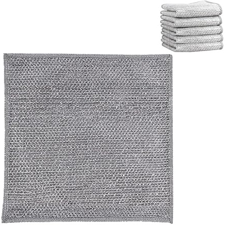 5 PCS Double Layer Wire Dishwashing Cloths, Silver Mesh Dishcloth, Non-Scratch Stainless Steel Cleaning Rags, Durable Multi-Purpose Wire Dish Cleaning Towels for Kitchen Sink, Stovetop (20x20 cm)