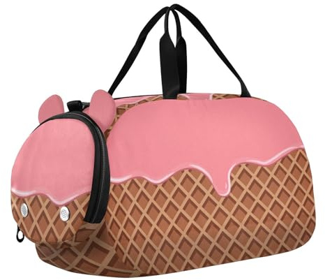 Tanztasche, Sporttasche für Mädchen und Jungen, cremefarbene Schokolade, Kinder-Sporttasche, rosa Erdbeere, Reisetasche mit Namen, Wochenendtasche