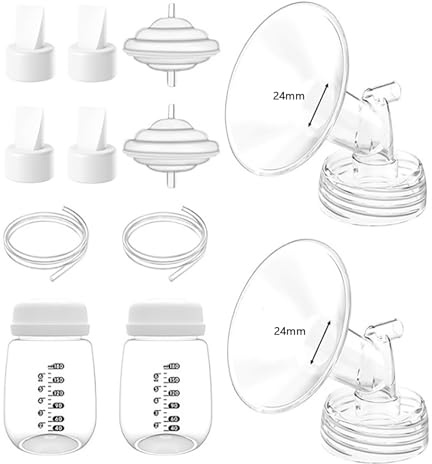 Breast Pump Parts Compatible with Spectra S1/S2/9 Plus, Breast Pump Full Set Replacements with Flanges 24mm, Valves, Backflow Protectors Duckbills x4 Tubings and Bottles(Not Original Accessories)