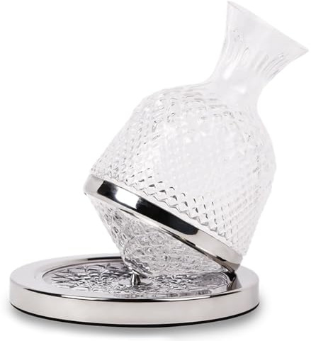Fegtrtyoa Carafe à Vin Rotative en Verre Cristal de 1,5 L, Aérateur, Distributeur, Pichet Miroir, Cadeau pour Décoration de Bar, Argent