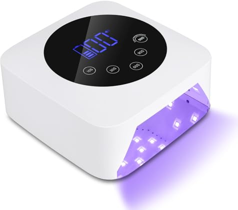 Kikugu Lampe UV pour ongles en gel, lampe UV LED sans fil rechargeable 72 W, séchoir professionnel avec 5 minuteries et base miroir, contrôle tactile et capteur automatique pour la maison et le salon