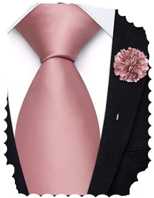 Hi-Tie 63'' 70'' Extra Long Ties for Men Silk Solid Mens Ties and Flower Lapel Pin Set