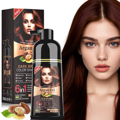 Black Hair Dye Shampoo 6-in-1 Unisex Natural Herbal Formula, Hair Color Shampoo for Women&Man Long-Lasting Color for Grey Coverage Home & Salon 400ml (Dark Brown)