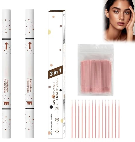 Fräknande penna 2 st. 2-i-1 färgstämpel och fläckpenna, realistisk naturlig, färgfast, make-up fläckskylt för ansikte (02)
