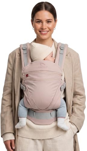 manduca XT Babytrage - Verstellbarer Sitz, der mitwächst - Vom Neugeborenen bis zum Kleinkind - Babytrage aus Bio-Baumwolle mit 3 Tragemöglichkeiten,Happy Blush