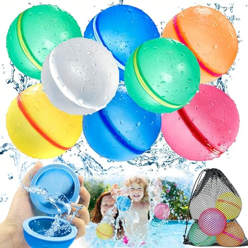 NXPZ 8 Pcs Återanvändbara Vattenbomber, Självstängande Silikon Magnet Vattenbomber, Snabb Påfyllning, Utomhus Vattenleksaker, Strandleksaker, Sommar Poolparty för Barn och Vuxna