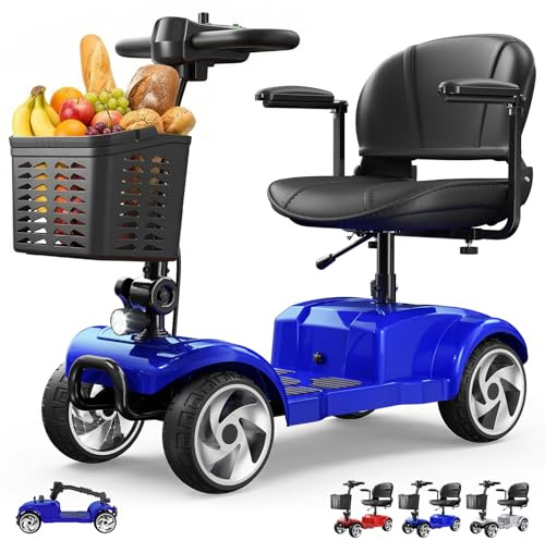 Seniorenmobil 4 Rad Klappbar Elektromobil für Senioren und Erwachsene 20AH Akku Elektrische Gehhilfe 32km Reichweite Faltbares Elektromobil mit Sitz und Korb bis 150kg für Privatgebrauch, Blau