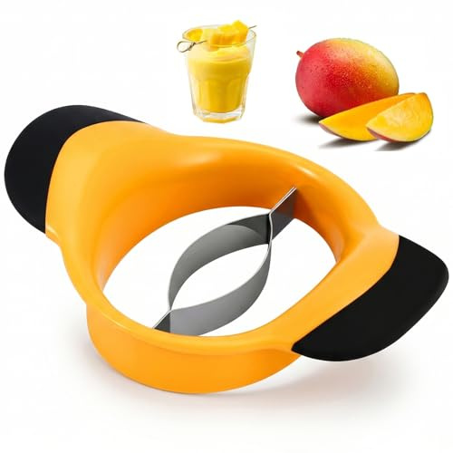Mango Schneider,Ananasschneider,Ausgestattet Mit Einem Ergonomischen Gummigriff–Einfaches Schneiden–Mangoentkerner/-Teiler Mit Edelstahlklinge Und Fruchthalter–Zum Schneiden Und Entkernen Von Mangos